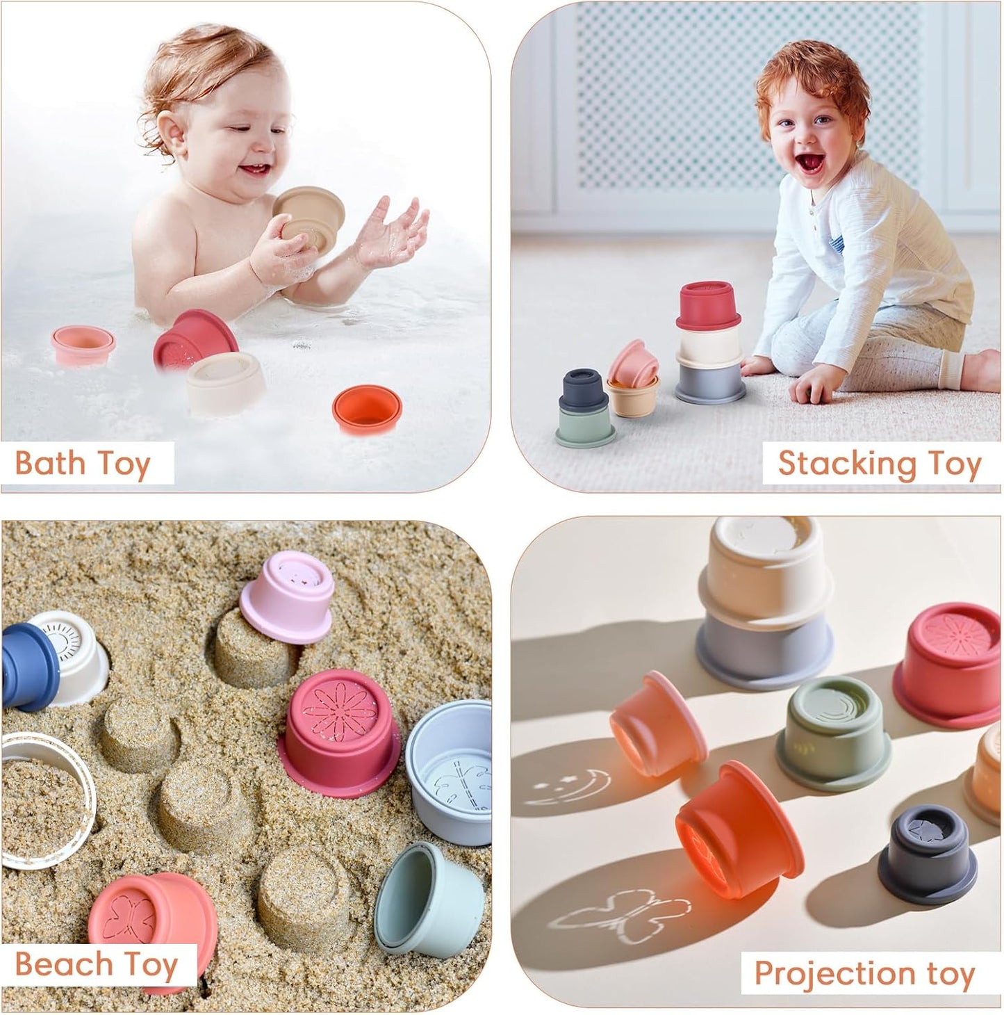 ZYFLSQ Stacking Cups Baby Toy, Nesting Cups 8 Pcs with Pattern for Kid Baby 6 Months and Up Montessori Bath Toys