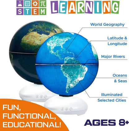 USA Toyz Illuminated Globe for Kids Learning- 3-in-1 STEM Globes of the World with Stand, Constellation Map, Built-in LED Night Light Desk Globe Lamp, Non-Tip Metal Base, 9.75” Tall, 7 Inch Diameter