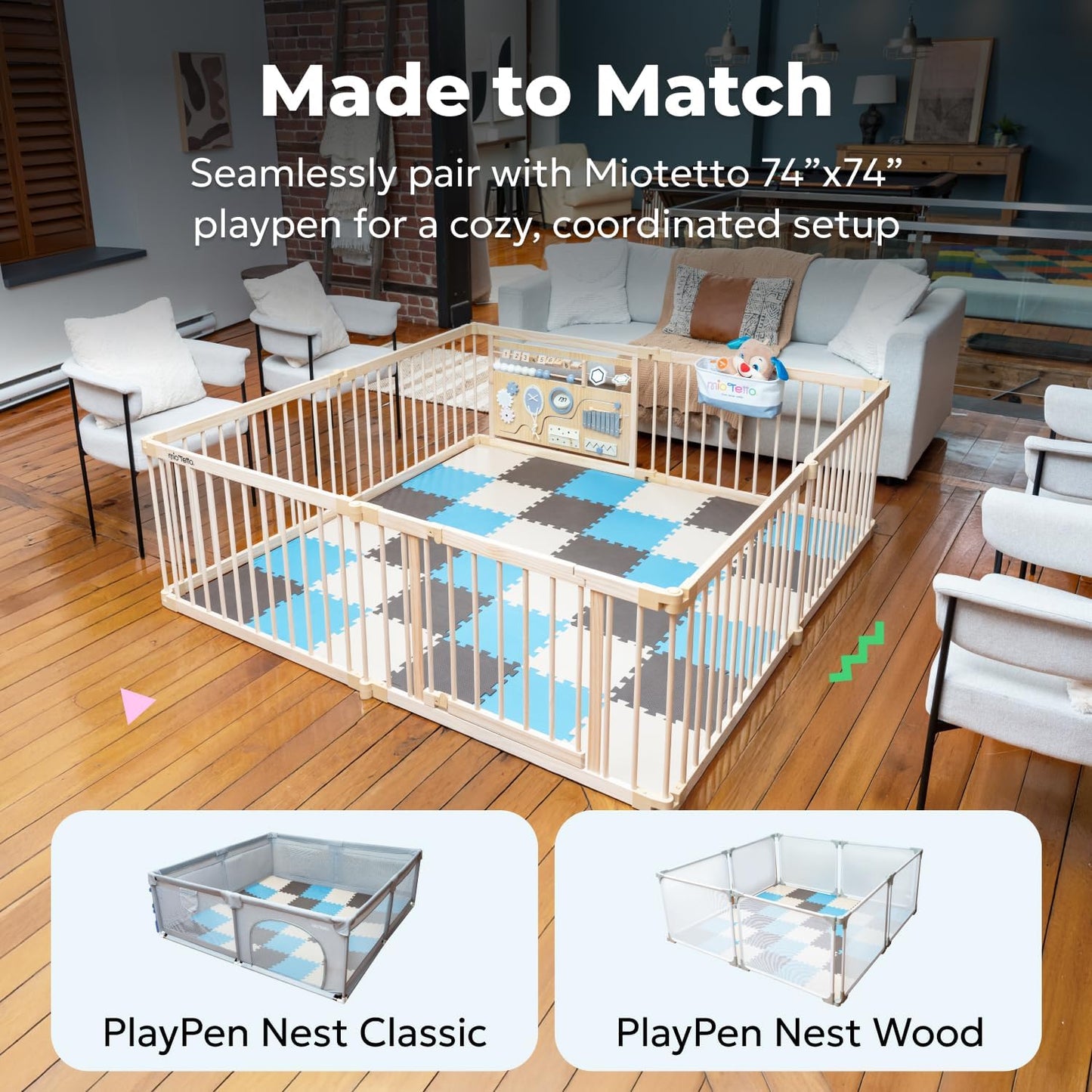 MioTetto Baby Play Mat, Soft Foam Floor Tiles for Kids. Adjustable Interlocking Foam Tiles, Fits with 50x50 Playpen Baby mat for Crawling & Development, Safe & Non-Toxic Playmat for Babies 6-12 Months