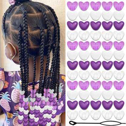 88PCS Pink White Hair Beads for Braids Lovely Heart Shape Loc Dreadlock Valentine's Day Bead Accessories Cute Acrylic Small Pony Beads for Kids Girls