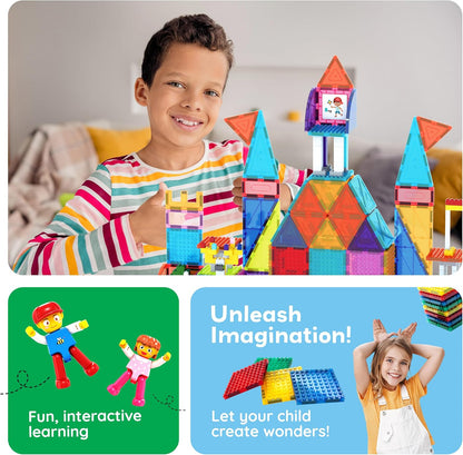 PicassoTiles 333pcs Magnetic Brick Tile and Magnetic Tile Combo Set, Action Figures included, Building Blocks STEM Toys, Educational Montessori Preschool Toddler classroom learning toys, Kids activity