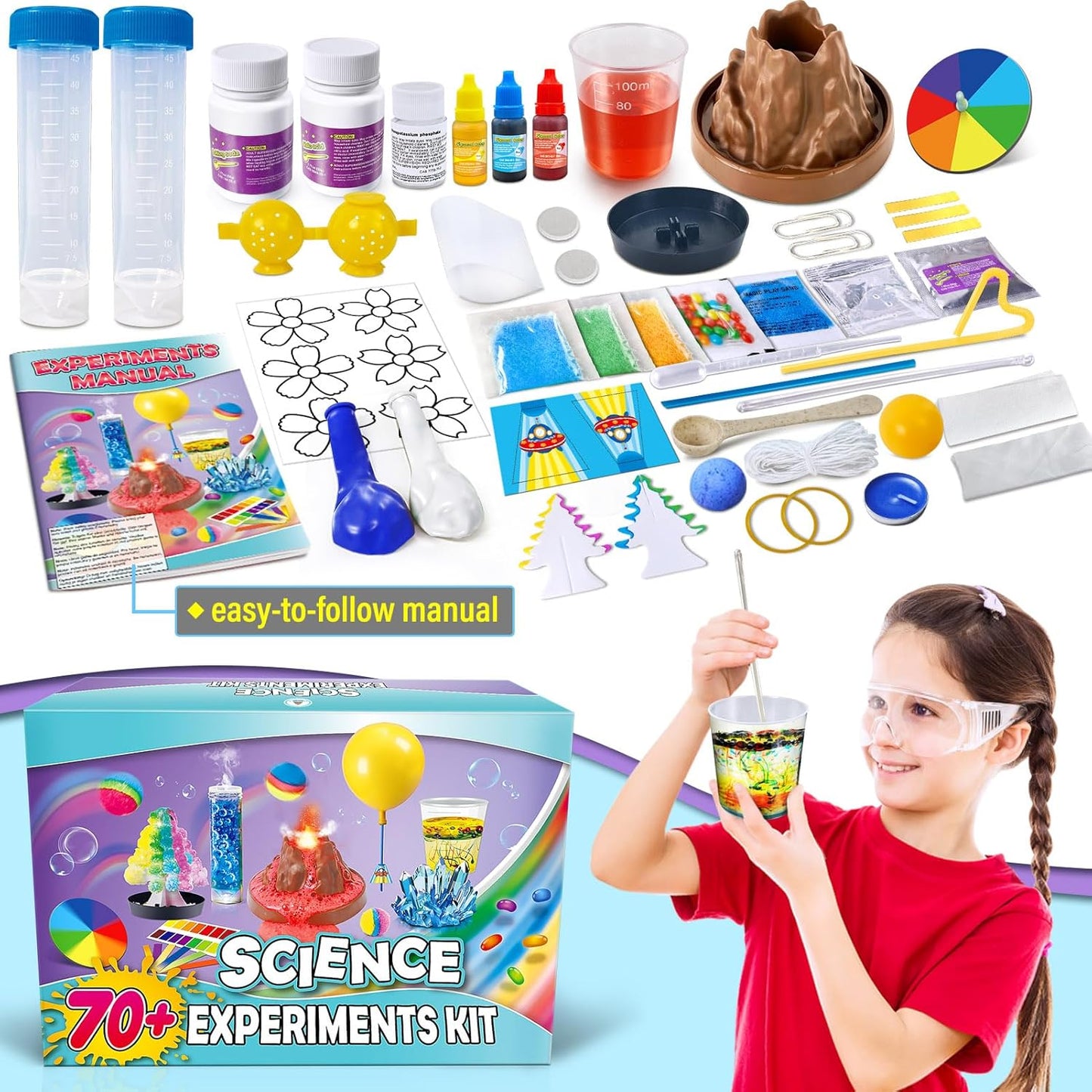 UNGLINGA 50+ Science Lab Experiments Kit for Kids, STEM Activities Educational Scientist Toys Gifts for Boys Girls Chemistry Set, Gemstone, Volcano Eruption