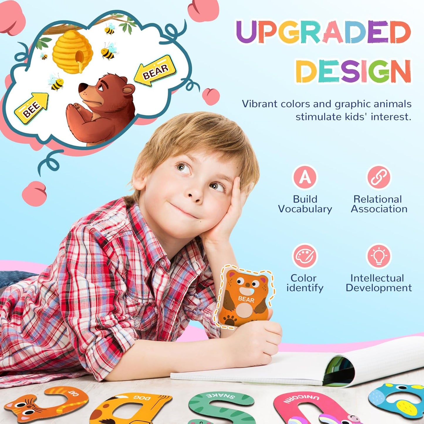 39 PCS Large Magnetic Letters and Numbers, Fridge Magnets for Toddlers 1-3, Cute Animials Alphabet Magnets Kit for Educational Learning