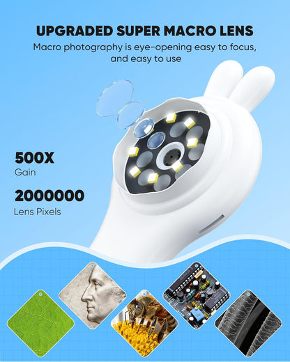 Microscope for Kids - Mini Pocket Digital Kids Microscope, Portable Handheld USB 500X Magnifying Glass, 4X Zoom, Christmas Birthday Gifts for Boys Girls Aged 3-12