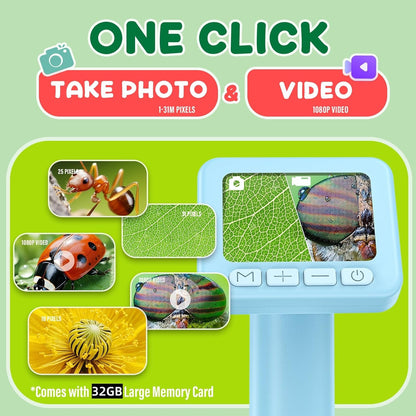 IMICHI Microscope for Kids 50X-1000X Magnification- 2 inch IPS HD Screen, 32GB storage Card, 1080P Video, 2-Hour Battery Life, Easy Carry, Slides Included - Perfect Science Kit Gift for Kids Ages 8-12