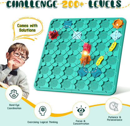 STEM Logic Road Builder Toys: Board Games Toys for 5 Year Old Kids, Montessori Brain Teaser Puzzles Educational Learning Activities Toy for Kid Ages 3 4 6-8 12 Boys Girls Gifts (Orange 32PCS)