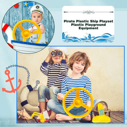 Playground Accessories Swingset Plastic Pirate Ship Steering Wheel Safety Handles Telescope for Kids Outdoor Playground Treehouse Jungle Gym Accessories (4 Pcs- Green,Yellow Set)
