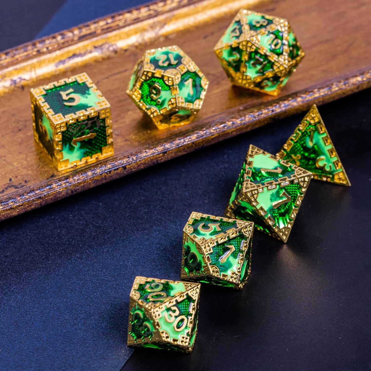 UDIXI Steampunk Metal Dice Set, 7 Die Polyhedral DND Dice Set for D&D Role Playing Game and Math Teaching (Ancient Copper)
