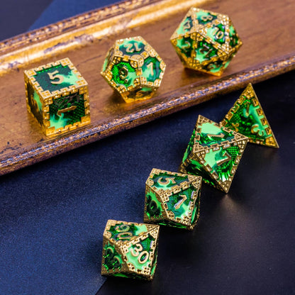 UDIXI Steampunk Metal Dice Set, 7 Die Polyhedral DND Dice Set for D&D Role Playing Game and Math Teaching (Ancient Copper)