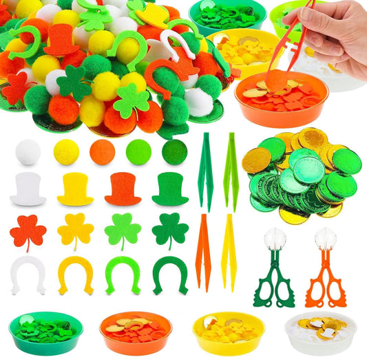 230 Pcs St. Patrick's Day Sensory Bin Items Irish Shamrock Counting Sorting Sensory Bin Filler Fine Motor St. Patrick's Day Hat Counts for Irish Counting Decor