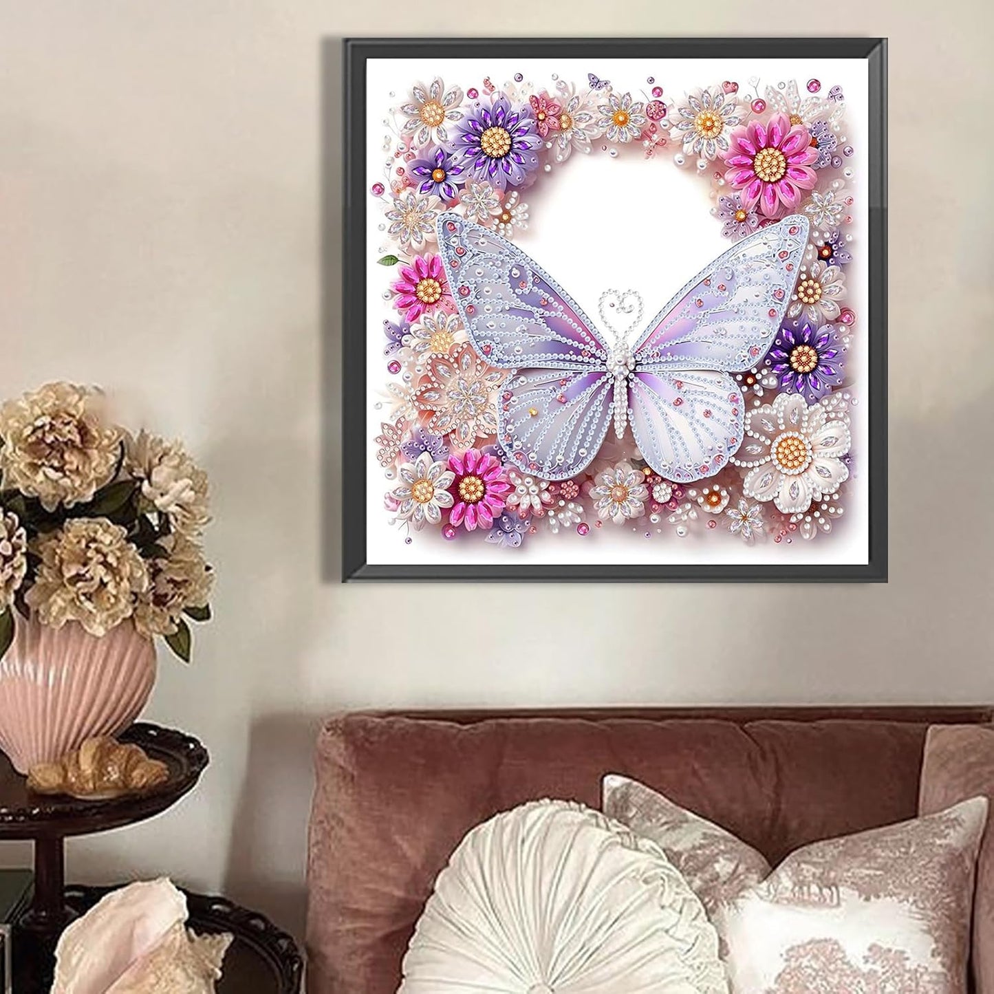 POETRYDRAW Pink Butterfly Special Shaped 5D DIY Partial Drill Diamond Art Painting Kit 30x30cm (Butterfly-1)
