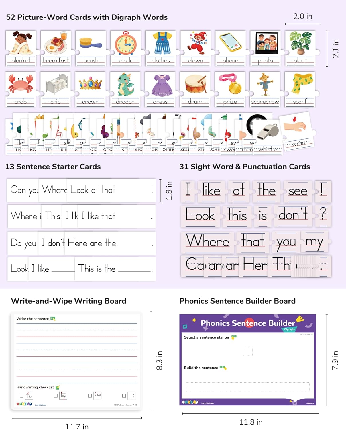 CHEFAN Sentence Building for Kids, Phonics Sentence Builder, CVC Word Games for Kids, Sight Words Flash Cards, Learn to Read Handwriting Practice, Preschool Kindergarten Homeschool & Speech Therapy