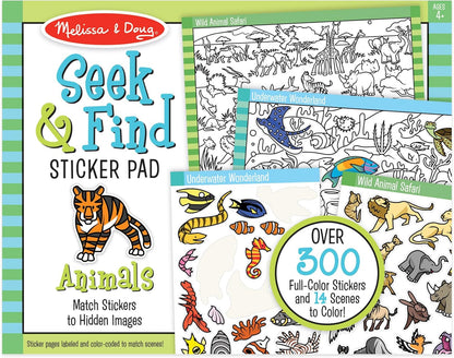 Melissa & Doug Seek & Find Sticker Pad – Animals, 400+ Stickers & 14 Scenes to Color, Search & Find Sticker Activity Pad for Coloring & Matching, Creative Learning Toys for Kids 4+ - FSC Certified