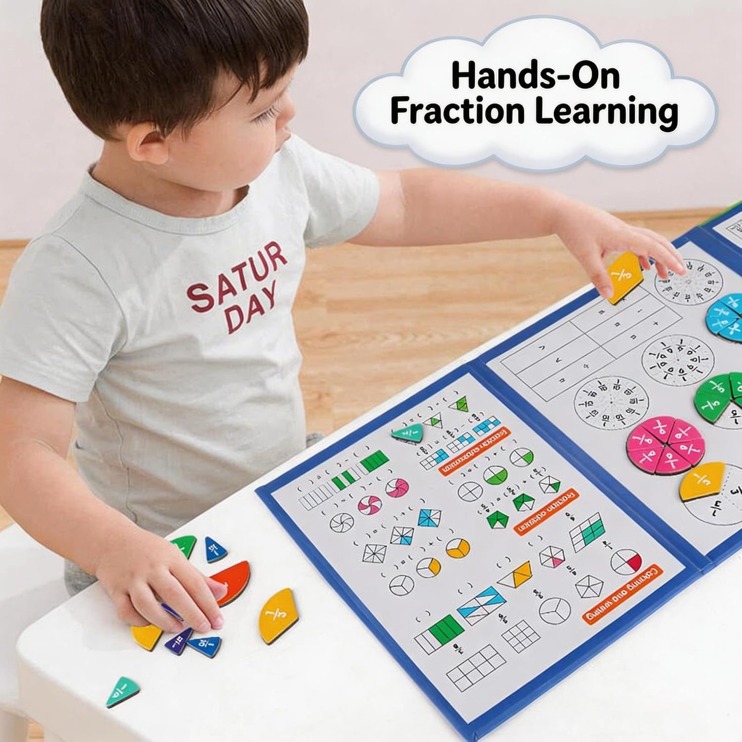 Magnetic Fraction Educational Puzzle, Magnetic Fraction Demonstration Book with Fraction Tiles & Circles, Math Manipulatives for Elementary School, Math Learning Skills for Kids