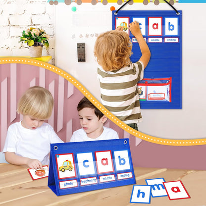 AKAYOK CVC Word Building Desktop Pocket Chart with 108 Phonics Flash Cards for Early Reading & Spelling | Alphabet Learning Tools for Preschool, Kindergarten, and Homeschooling