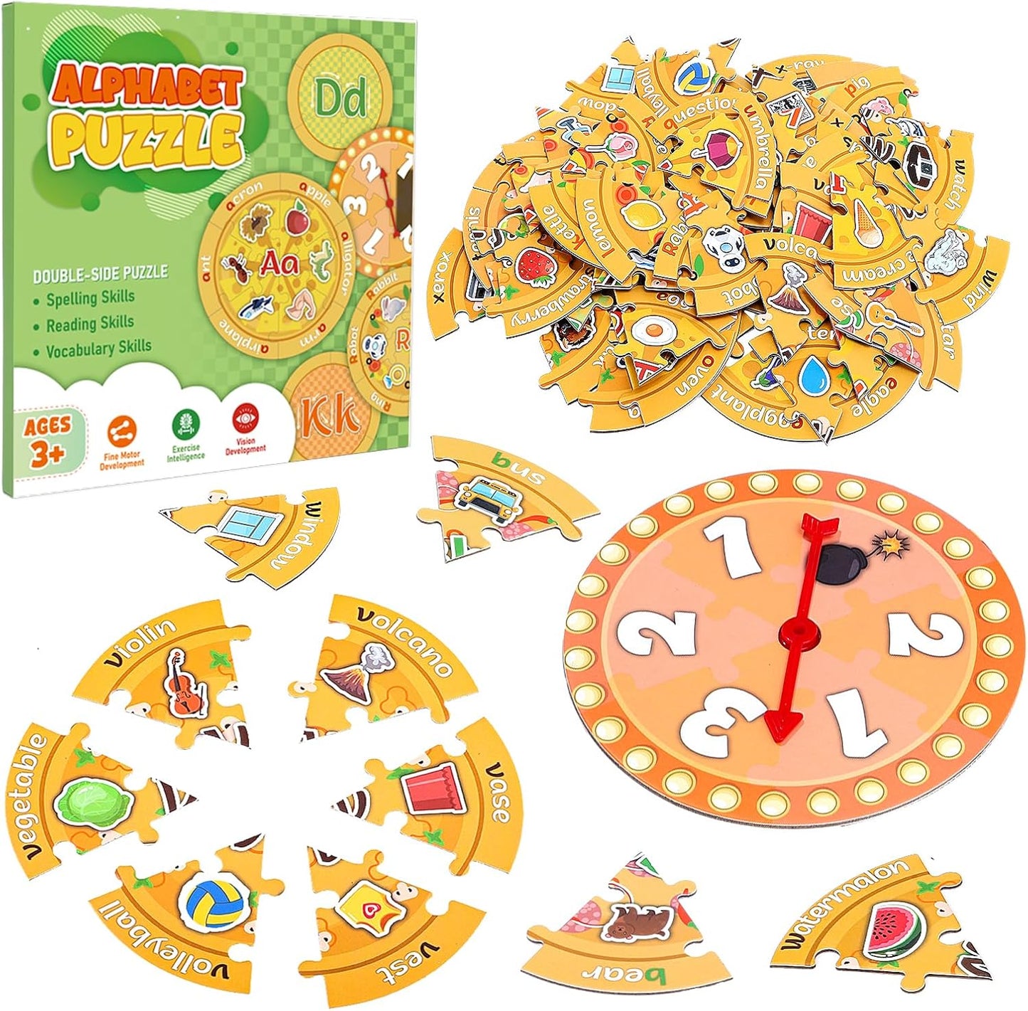Alphabet Pizza Puzzles, 156 Common Sight Words 1 Number Puzzle, Learning Phonics Games, ABC Learning Puzzles for Kids Aged 3-5 Kindergarten Preschool Education Boys Girls Gifts