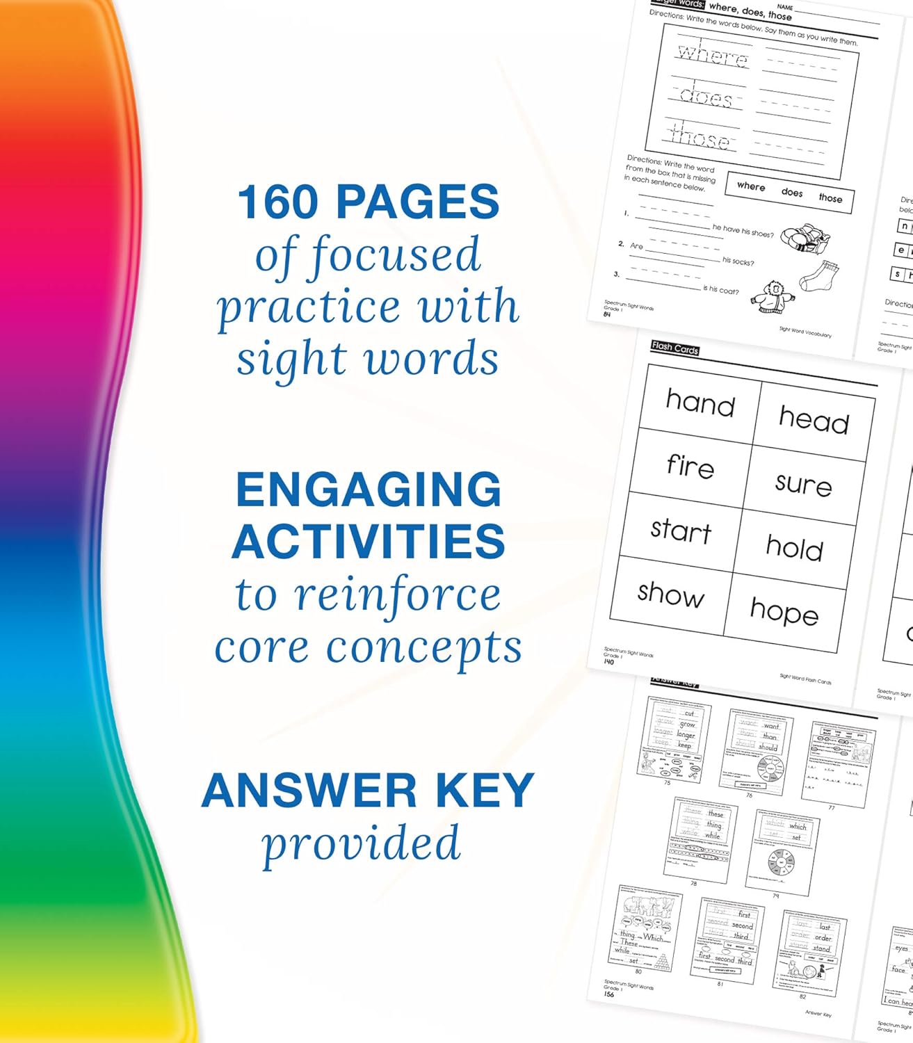 Spectrum Grade 1 Sight Words Workbook, 1st Grade Reading and Writing Practice With Sight Words Flash Cards and Scrambled Sentences, Classroom or Homeschool Curriculum