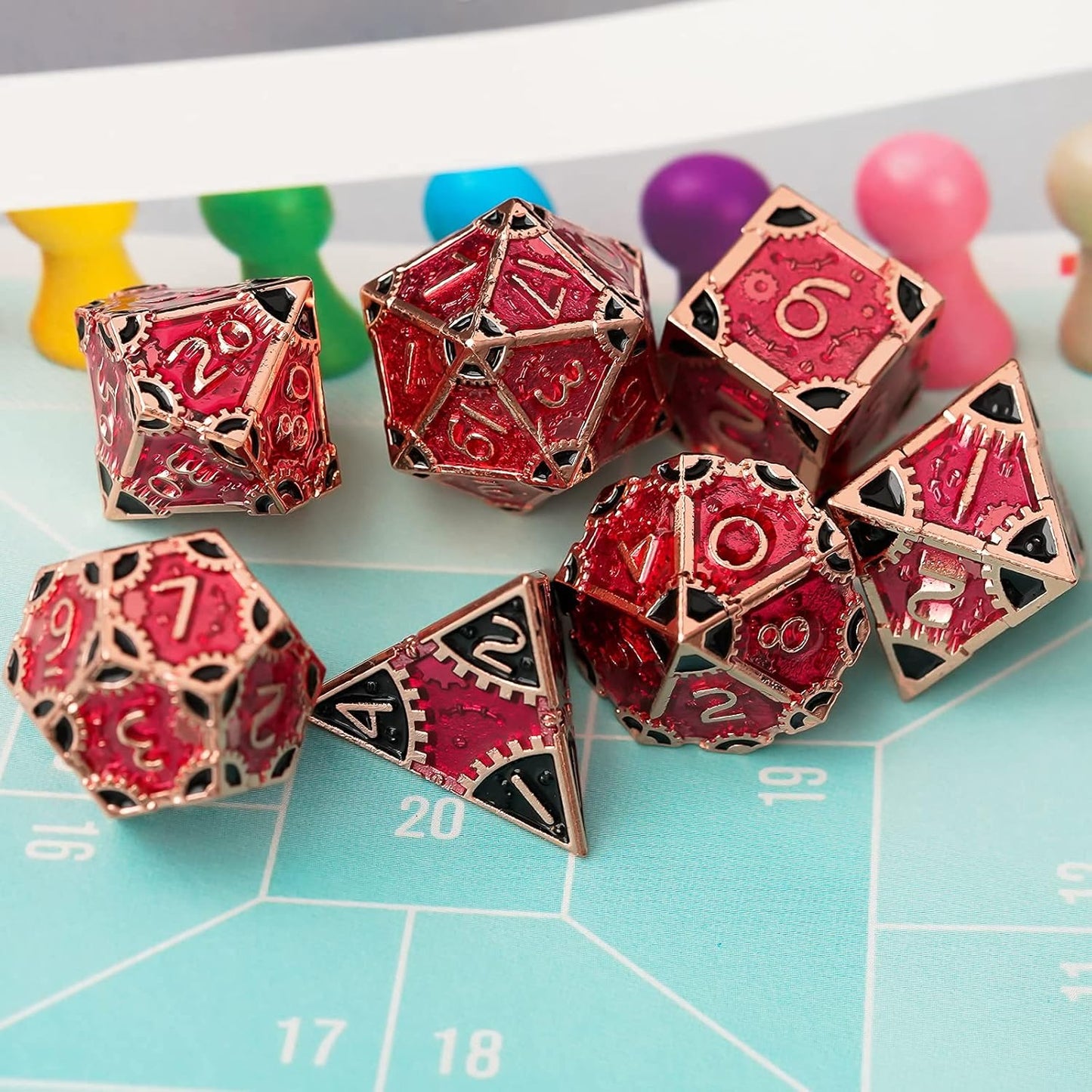 UDIXI Steampunk Metal Dice Set, 7 Die Polyhedral DND Dice Set for D&D Role Playing Game and Math Teaching (Ancient Copper)