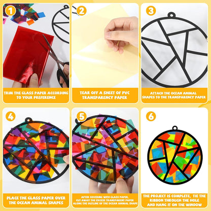 32 Sets Outer Space Suncatchers Craft Kit DIY Window Stained Glass Effect Planet Astronaut Alien Paper Crafts Home School Classroom Decoration Kid Birthday Gift Creative Art Project Activity Game - Colors A