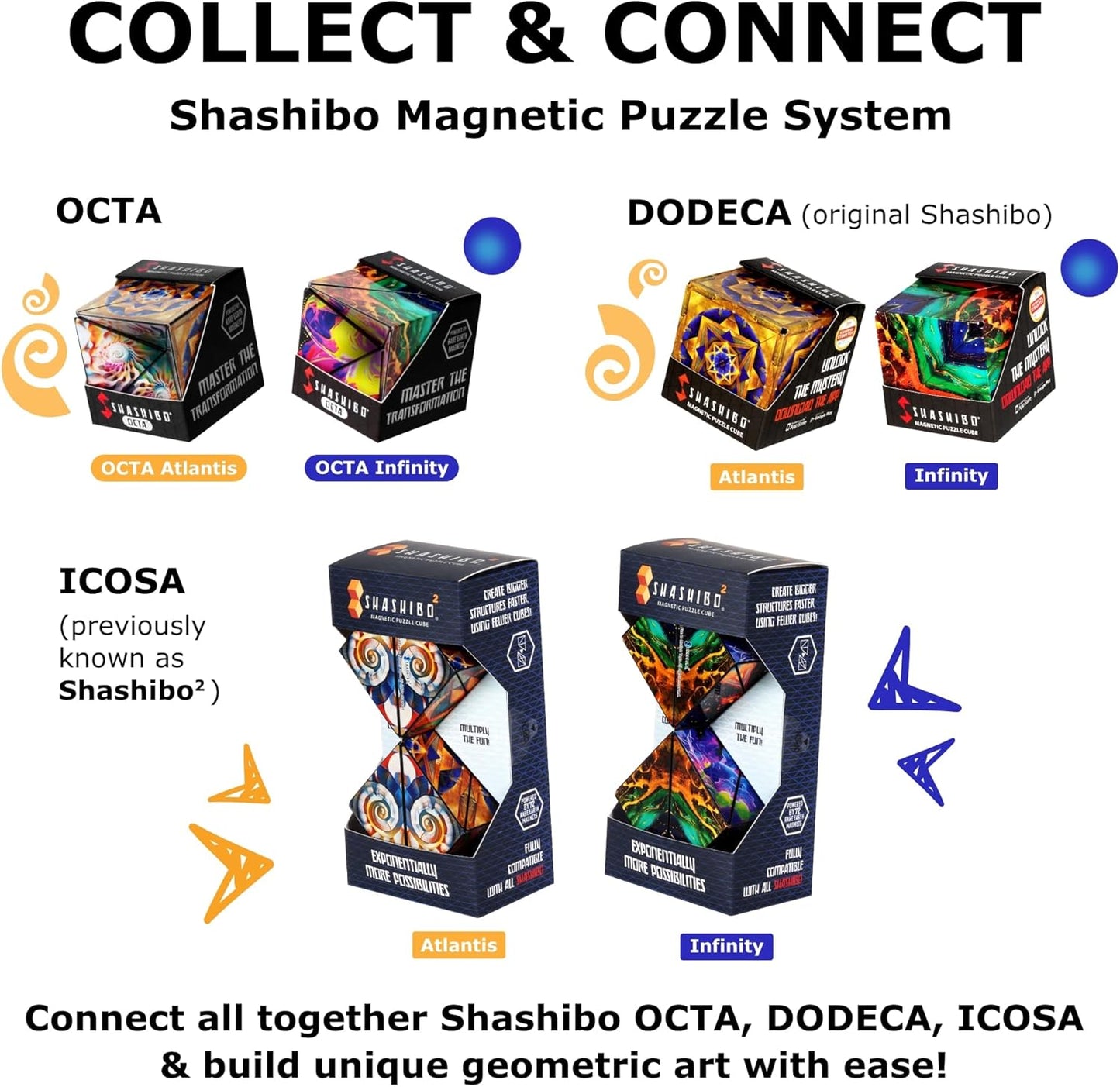 Shashibo Octa Shape Shifting Box - STEM Fidget Toy with Ultra Strong Magnets, Perfect Sensory Gift for Kids, Teens, and Adults – Pairs w/All Shashibo Cubes (Infinity)