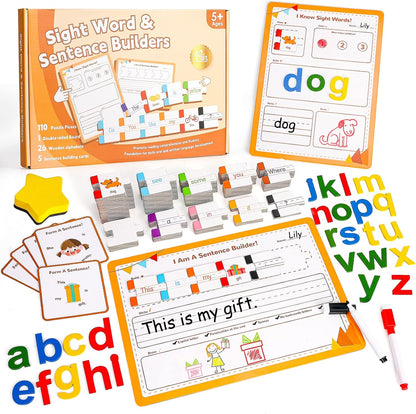 GiftAmaz 145 PCS Sentence Building for Kids, Sight Word Games Puzzle, Special Education Classroom Must Haves, Montessori Grammar Reading Game, Speech Therapy Cardboard Birthday Toys for Kindergarten