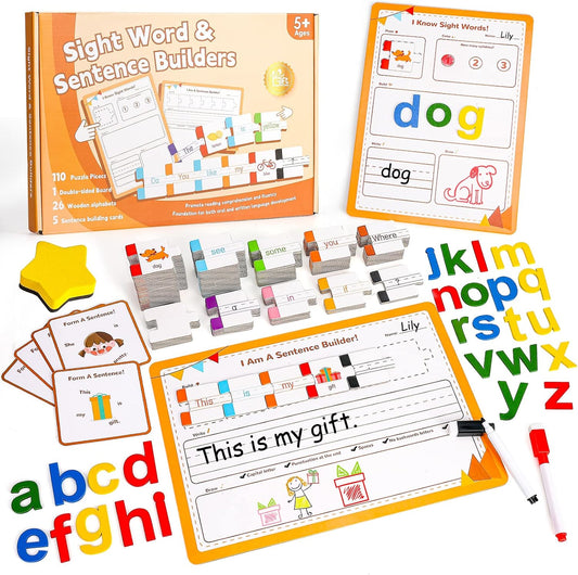GiftAmaz 145 PCS Sentence Building for Kids, Sight Word Games Puzzle, Special Education Classroom Must Haves, Montessori Grammar Reading Game, Speech Therapy Cardboard Birthday Toys for Kindergarten