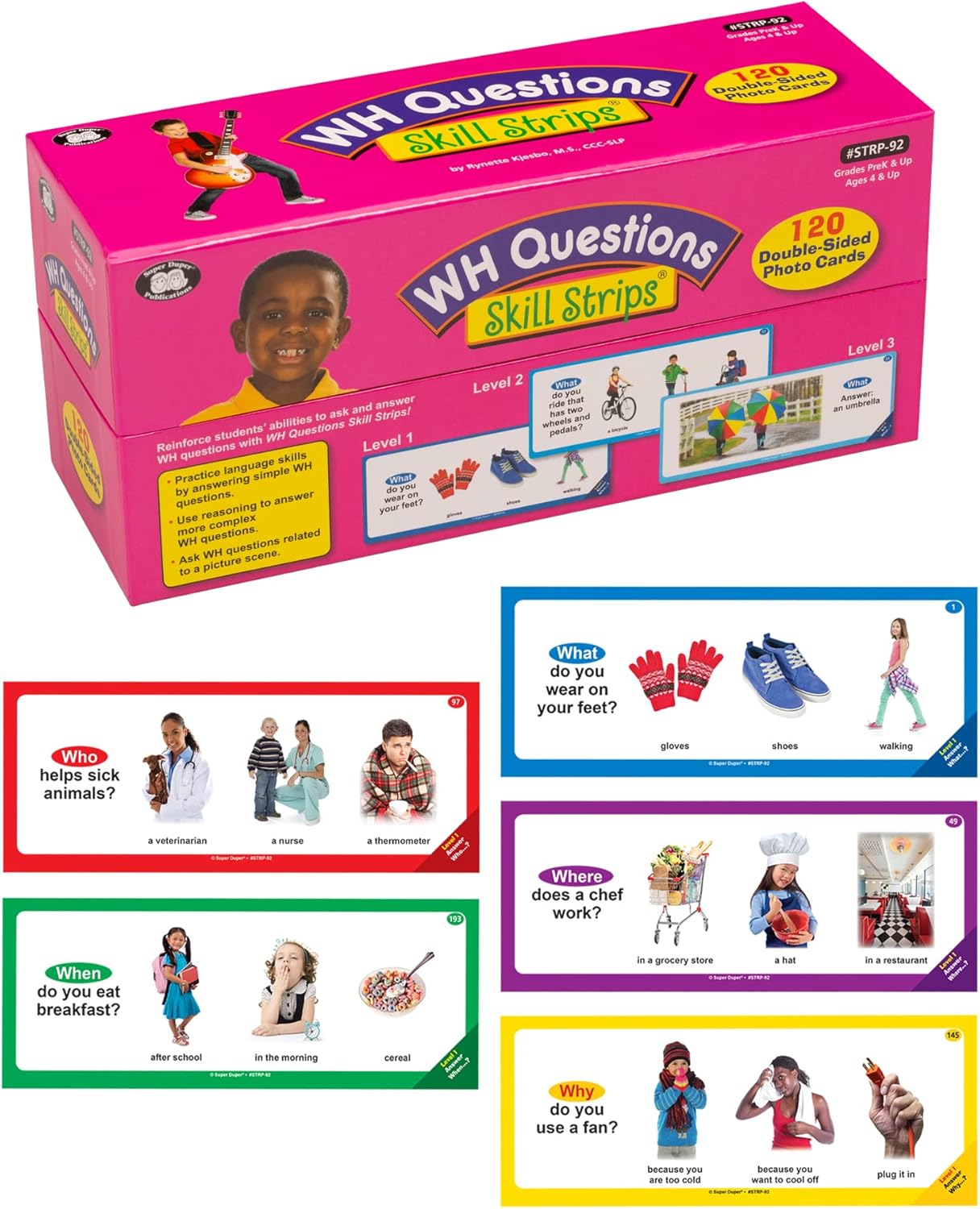 Super Duper Publications | WH Questions Skill Strips® Photo Cards | Educational Learning Resource for Children | Practice Expressive and Receptive Language Skills