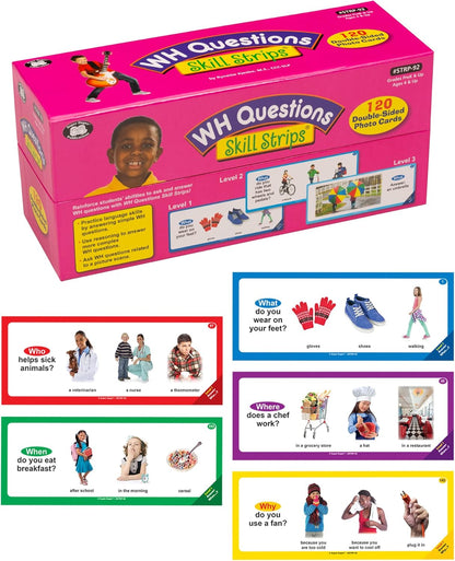 Super Duper Publications | WH Questions Skill Strips® Photo Cards | Educational Learning Resource for Children | Practice Expressive and Receptive Language Skills