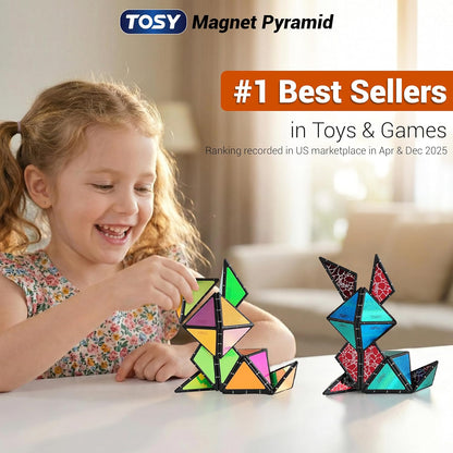 TOSY Magnet Pyramid Stone - 1 Cube Transforms into 1 Billion Shapes (Bunny, Egg Basket, Flowers, Heart), Easter Birthday Gift, 12 pcs, 243 Magnets, Holographic Design, Puzzle/STEM Toy