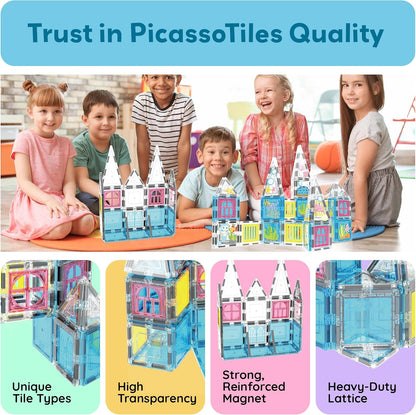 PicassoTiles Magnetic Tiles Magnet Tile Building Blocks Marine Animal World Themed Set with 8 Ocean Character Action Figures STEM Learning Toy Construction Toddlers Boys Girls Ages 3+ PTQ25