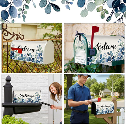 Tiamon Monogrammed L Mailbox Covers Magnetic Eucalyptus Welcome Letter Box Wrap Standard Size 21x18 Inch Spring Summer Leaves Mailbox Decor Eucalyptus Letter Numbers Decoration for Outdoor Garden Yard