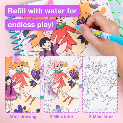 Avenir Reusable Water Coloring Book for Toddlers 3-5 – Mess-Free Paint-with-Water Travel Toy Airplane Activities Road Trip Quiet Book, Water-Reveal Activity Pad, 3-in-1 Creative Set