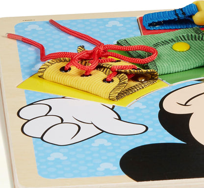 Melissa & Doug Mickey Mouse Clubhouse Wooden Basic Skills Board - Zip, Lace, Tie, Buckle, Button, and Snap