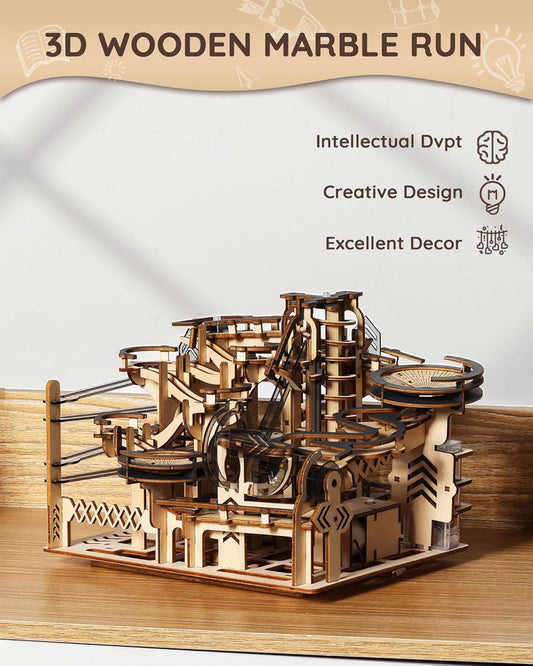 Sainsmart Jr. 3D Wooden Puzzles for Adults, Electric Marble Run Building Kit, Wooden Model Kits Spaceport, Creative Gifts for Teens Ages 14+ (Galaxy Walk)