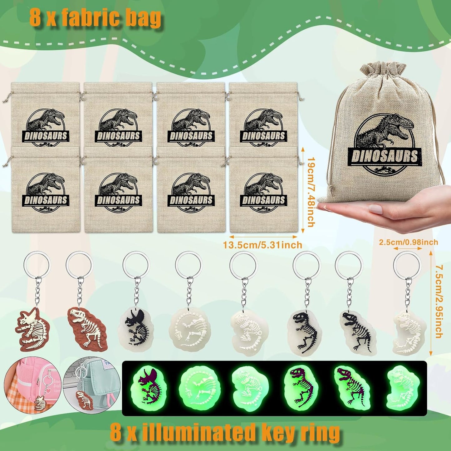 Dinosaur Party Favors for Kids,Dino Birthday Toys with Hatchable Eggs,Glow-in-the-Dark Keychains, Skeleton Models,3D Stickers & Magnifying Glass – Dinosaur Themed Party Toys for Boys & Girls