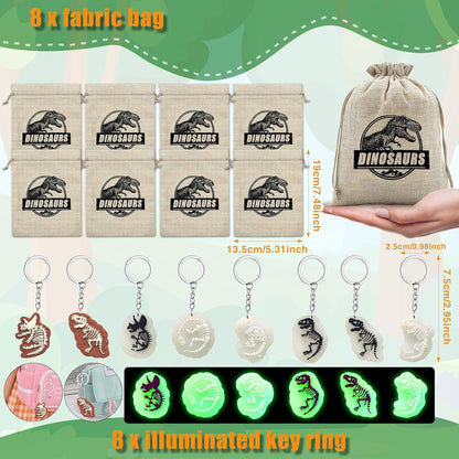 Dinosaur Party Favors for Kids,Dino Birthday Toys with Hatchable Eggs,Glow-in-the-Dark Keychains, Skeleton Models,3D Stickers & Magnifying Glass – Dinosaur Themed Party Toys for Boys & Girls