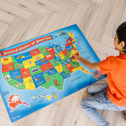 Melissa & Doug USA Map Floor Puzzle, 51 Jumbo Pieces, 2 x 3 Feet, Educational Geography Giant Puzzle for Kids Ages 6+ - FSC Certified