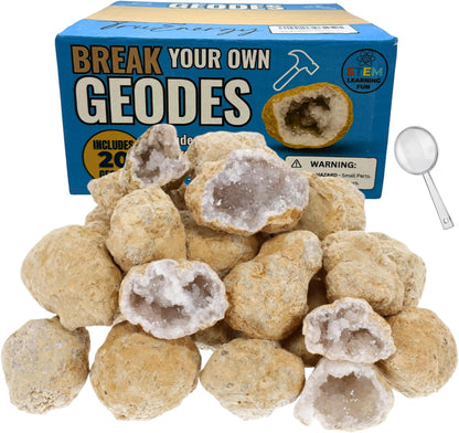 TruEnergy Jumbo Break Your Own Geodes – 2 Massive Natural Crystal Geodes 4.5 to 6.5 Inch, Easy Crack-Open Geology Specimens – Magnifying Glass & Geologist Guide – Gift Ready - [Jumbo]