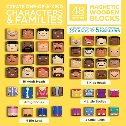 16-Piece Multiracial Magnetic Friends Play Set, Wooden Diversity Building Blocks for Kids, Multicultural Dolls for Creative Play & SEL Development – Ages 1+