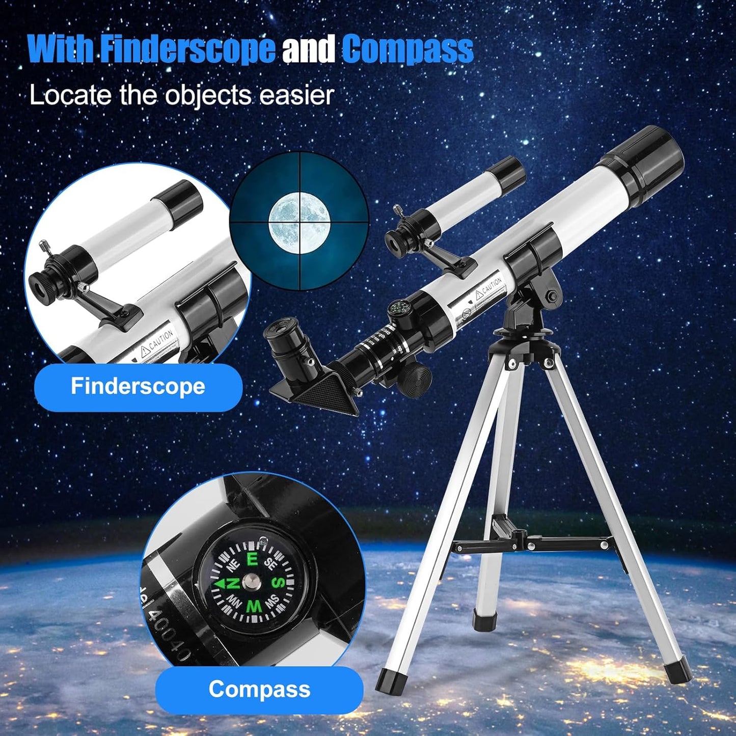 Telescope for Kids & Beginners 40mm Aperture 400mm AZ Mount Astronomical Refracting Telescope with Finder Scope Compass and Tripod
