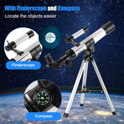Telescope for Kids & Beginners 40mm Aperture 400mm AZ Mount Astronomical Refracting Telescope with Finder Scope Compass and Tripod