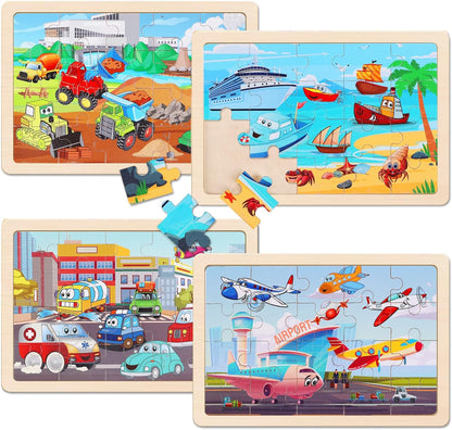 Wooden Puzzles Toys for Kids Ages 3-5, Set of 4 Packs with 20-Piece Farm, Animals Theme Wood Jigsaw Puzzles, Preschool Educational Brain Teaser Toys for Boys and Girls 3-6 Years Old.