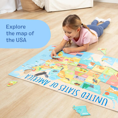 Melissa & Doug USA Map Jumbo Floor Puzzle, 51-Piece Jigsaw Puzzle of The United States, with State Capitals, Over 3 Ft Long, Kids Puzzles for Girls & Boys Ages 6+