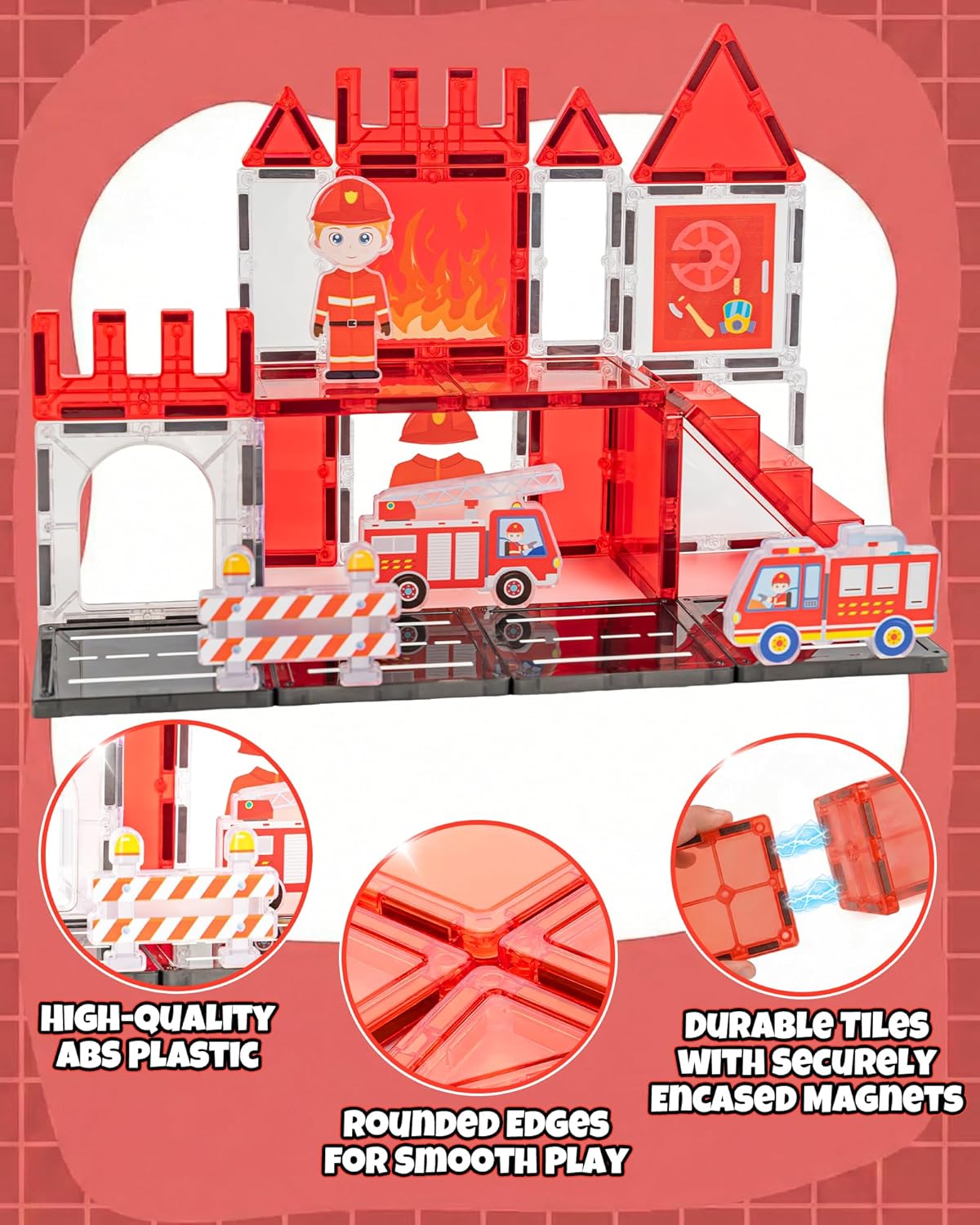 Magnetic Tiles for Kids, Construction Magnetic Building Blocks,37pcs STEM Educational Magnet Toys, Ideal Gift for Boys & Girls for Christmas & Birthday