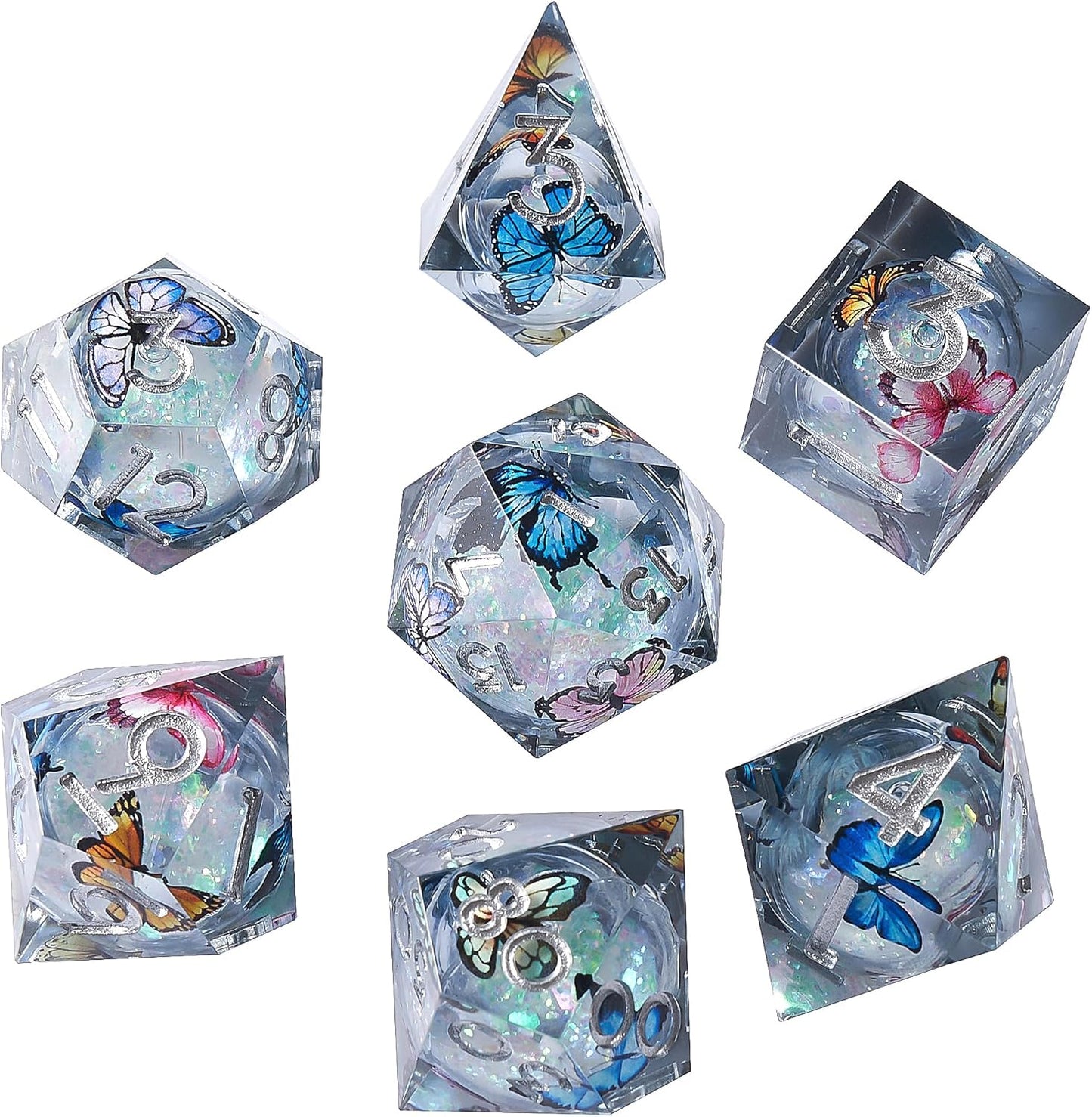 Liquid Core DND Dice Set, 7pcs Sharp Edge Dice for Role Playing Dungeons and Dragons Ttrpg with Gift Box, Handmade Resin D&D Dice RPG Role Playing Games Dice Set(Blue Gold)