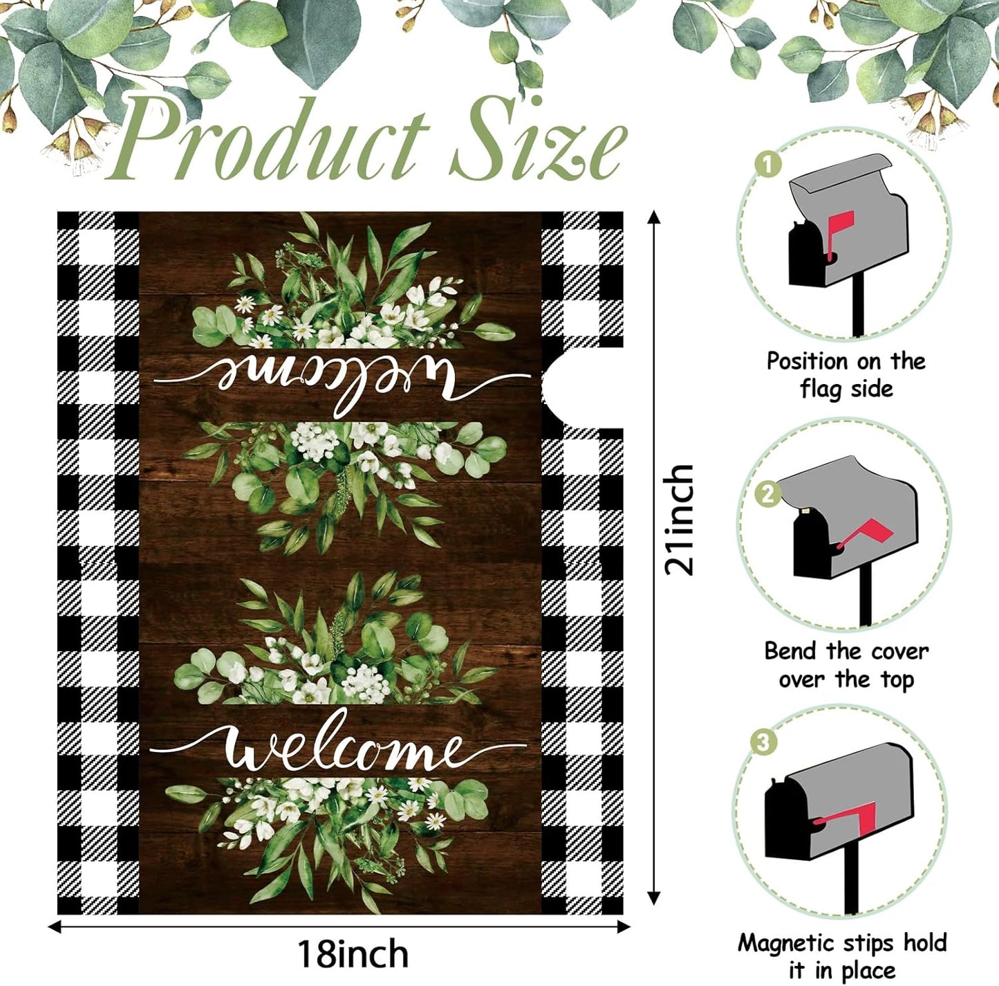 Tiamon Monogrammed L Mailbox Covers Magnetic Eucalyptus Welcome Letter Box Wrap Standard Size 21x18 Inch Spring Summer Leaves Mailbox Decor Eucalyptus Letter Numbers Decoration for Outdoor Garden Yard