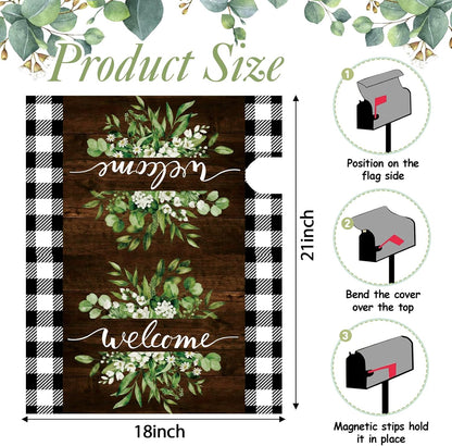 Tiamon Monogrammed L Mailbox Covers Magnetic Eucalyptus Welcome Letter Box Wrap Standard Size 21x18 Inch Spring Summer Leaves Mailbox Decor Eucalyptus Letter Numbers Decoration for Outdoor Garden Yard