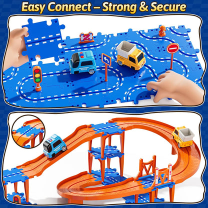 Toddler Puzzles Track Cars Toys for Kids, Boys and Girls Age 3-5 4-7, Floor Puzzle Race Track with Cars and Road Signs, Birthday Toy Games for 3 4 5 6 7 8 Year Old Birthday Gifts