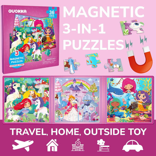 QUOKKA Magnetic Puzzles for Kids Ages 4-6 – Magnetic Fractions Learning Set for Kids 6-12 – Math Games for Homeschooling, Classrooms & Travel – 110 Magnets, 12 Task Pages, Marker – Toddler Travel Toys
