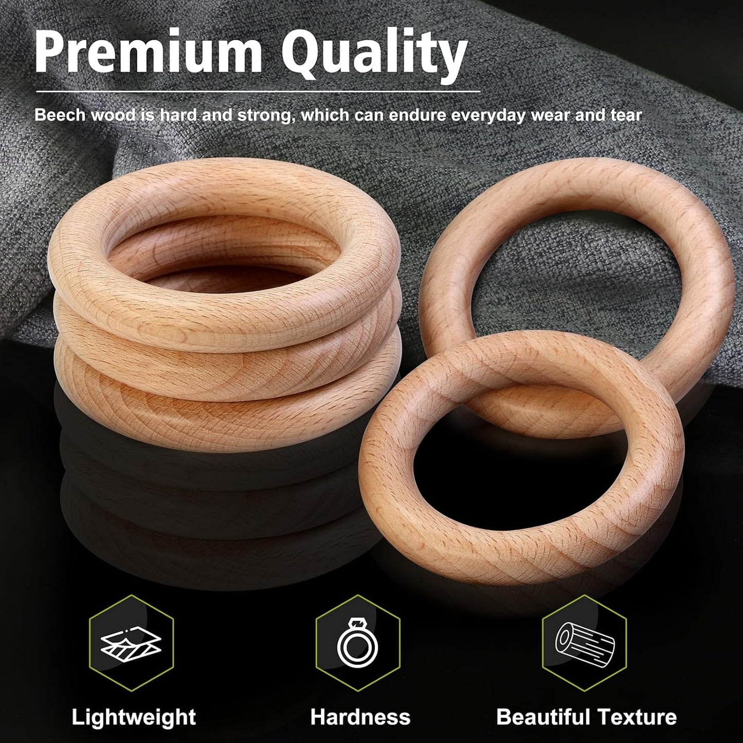 FoDau770 5pcs Natural Beech Wooden Rings, Unfinished Solid Wood Rings Heavy Duty Wood Circles, Macrame Craft Circles for Party, Home Decor & DIY Making - Outer Diameter: 3 Inch